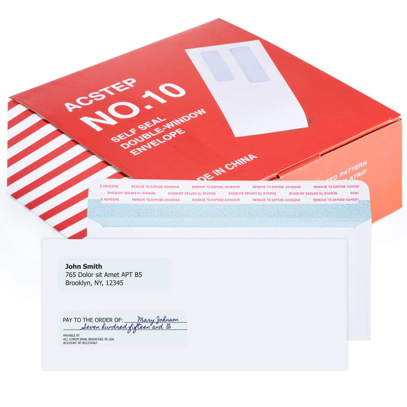 ACSTEP #10 500Pack Double Window Envelopes Self Seal Security Envelopes For Business, Quickbooks Check With Self Sealing Closure, 4 1/8 x 9 1/2 White - Image 1